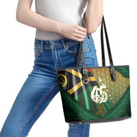 Long Live Vanuatu Independence Day Leather Tote Bag 46th Anniversary Woven Pattern LT14 - Polynesian Pride