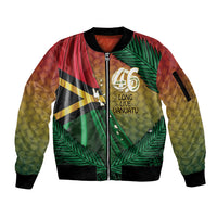 Personalised Long Live Vanuatu Independence Day Sleeve Zip Bomber Jacket 46th Anniversary Woven Pattern LT14 Unisex Reggae - Polynesian Pride