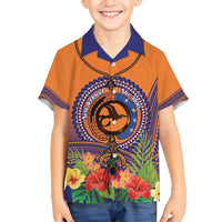 PNG New Ireland Province Family Matching Puletasi and Hawaiian Shirt Niu Ailan Necklace Polynesian Tattoo LT14 Son's Shirt Orange - Polynesian Pride