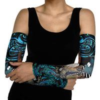 New Zealand Tui Bird Taiaha Arm Sleeves Maori Weapon Paua Shell Mix Silver Fern