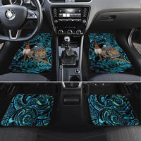 New Zealand Tui Bird Taiaha Car Mats Maori Weapon Paua Shell Mix Silver Fern
