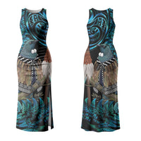New Zealand Tui Bird Taiaha Couples Matching Tank Maxi Dress and Hawaiian Shirt Maori Weapon Paua Shell Mix Silver Fern LT14 - Polynesian Pride