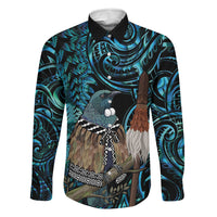 New Zealand Tui Bird Taiaha Family Matching Short Sleeve Bodycon Dress and Hawaiian Shirt Maori Weapon Paua Shell Mix Silver Fern LT14 Daughter's Dress Turquoise - Polynesian Pride
