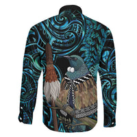 New Zealand Tui Bird Taiaha Family Matching Short Sleeve Bodycon Dress and Hawaiian Shirt Maori Weapon Paua Shell Mix Silver Fern LT14 Son's Shirt Turquoise - Polynesian Pride
