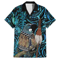 New Zealand Tui Bird Taiaha Family Matching Tank Maxi Dress and Hawaiian Shirt Maori Weapon Paua Shell Mix Silver Fern LT14 Dad's Shirt - Short Sleeve Turquoise - Polynesian Pride