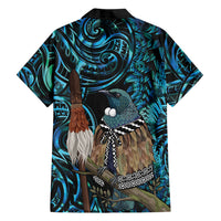 New Zealand Tui Bird Taiaha Family Matching Tank Maxi Dress and Hawaiian Shirt Maori Weapon Paua Shell Mix Silver Fern LT14 Dad's Shirt - Long Sleeve Turquoise - Polynesian Pride
