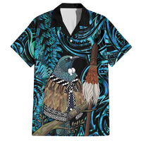 New Zealand Tui Bird Taiaha Hawaiian Shirt Maori Weapon Paua Shell Mix Silver Fern LT14 Turquoise - Polynesian Pride