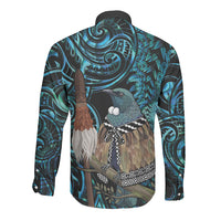 New Zealand Tui Bird Taiaha Long Sleeve Button Shirt Maori Weapon Paua Shell Mix Silver Fern LT14 - Polynesian Pride
