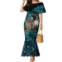 New Zealand Tui Bird Taiaha Mermaid Dress Maori Weapon Paua Shell Mix Silver Fern LT14 Women Turquoise - Polynesian Pride