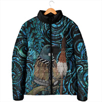New Zealand Tui Bird Taiaha Padded Jacket Maori Weapon Paua Shell Mix Silver Fern