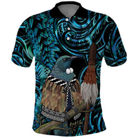 New Zealand Tui Bird Taiaha Polo Shirt Maori Weapon Paua Shell Mix Silver Fern