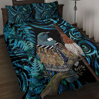 New Zealand Tui Bird Taiaha Quilt Bed Set Maori Weapon Paua Shell Mix Silver Fern