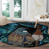 New Zealand Tui Bird Taiaha Round Carpet Maori Weapon Paua Shell Mix Silver Fern
