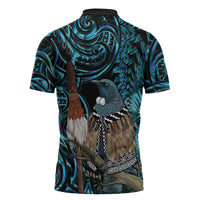 New Zealand Tui Bird Taiaha Zipper Polo Shirt Maori Weapon Paua Shell Mix Silver Fern LT14 - Polynesian Pride