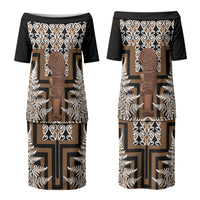 Wahaika New Zealand Couples Matching Puletasi and Long Sleeve Button Shirt Maori Weapon Kowhaiwhai Fern Poutama Motifs LT14 - Polynesian Pride