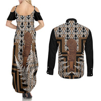 Wahaika New Zealand Couples Matching Summer Maxi Dress and Long Sleeve Button Shirt Maori Weapon Kowhaiwhai Fern Poutama Motifs LT14 - Polynesian Pride
