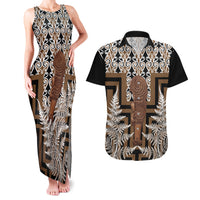 Wahaika New Zealand Couples Matching Tank Maxi Dress and Hawaiian Shirt Maori Weapon Kowhaiwhai Fern Poutama Motifs LT14 Brown - Polynesian Pride