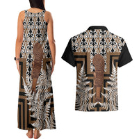 Wahaika New Zealand Couples Matching Tank Maxi Dress and Hawaiian Shirt Maori Weapon Kowhaiwhai Fern Poutama Motifs LT14 - Polynesian Pride