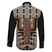 Wahaika New Zealand Family Matching Long Sleeve Bodycon Dress and Hawaiian Shirt Maori Weapon Kowhaiwhai Fern Poutama Motifs LT14 Son's Shirt Brown - Polynesian Pride