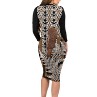 Wahaika New Zealand Family Matching Long Sleeve Bodycon Dress and Hawaiian Shirt Maori Weapon Kowhaiwhai Fern Poutama Motifs