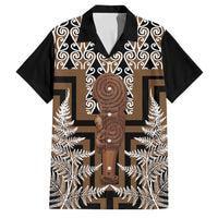 Wahaika New Zealand Family Matching Off The Shoulder Long Sleeve Dress and Hawaiian Shirt Maori Weapon Kowhaiwhai Fern Poutama Motifs LT14 Dad's Shirt - Short Sleeve Brown - Polynesian Pride