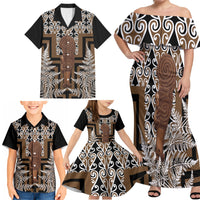 Wahaika New Zealand Family Matching Off Shoulder Maxi Dress and Hawaiian Shirt Maori Weapon Kowhaiwhai Fern Poutama Motifs LT14 - Polynesian Pride