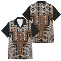 Wahaika New Zealand Family Matching Off Shoulder Maxi Dress and Hawaiian Shirt Maori Weapon Kowhaiwhai Fern Poutama Motifs LT14 Dad's Shirt - Short Sleeve Brown - Polynesian Pride