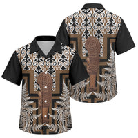 Wahaika New Zealand Family Matching Summer Maxi Dress and Hawaiian Shirt Maori Weapon Kowhaiwhai Fern Poutama Motifs LT14 Son's Shirt Brown - Polynesian Pride