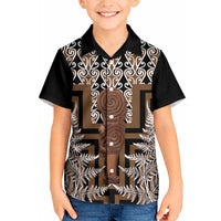 Wahaika New Zealand Kid Hawaiian Shirt Maori Weapon Kowhaiwhai Fern Poutama Motifs LT14 Kid Brown - Polynesian Pride