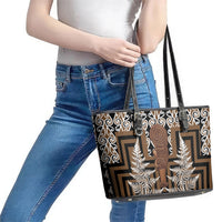 Wahaika New Zealand Leather Tote Bag Maori Weapon Kowhaiwhai Fern Poutama Motifs