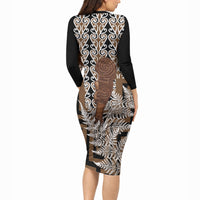 Wahaika New Zealand Long Sleeve Bodycon Dress Maori Weapon Kowhaiwhai Fern Poutama Motifs LT14 - Polynesian Pride