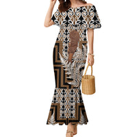 Wahaika New Zealand Mermaid Dress Maori Weapon Kowhaiwhai Fern Poutama Motifs LT14 Women Brown - Polynesian Pride