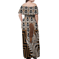 Wahaika New Zealand Off Shoulder Maxi Dress Maori Weapon Kowhaiwhai Fern Poutama Motifs LT14 - Polynesian Pride
