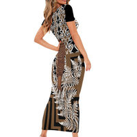 Wahaika New Zealand Short Sleeve Bodycon Dress Maori Weapon Kowhaiwhai Fern Poutama Motifs LT14 - Polynesian Pride
