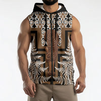 Wahaika New Zealand Sleeveless Zip Hoodie Maori Weapon Kowhaiwhai Fern Poutama Motifs