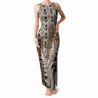 Wahaika New Zealand Tank Maxi Dress Maori Weapon Kowhaiwhai Fern Poutama Motifs LT14 Women Brown - Polynesian Pride
