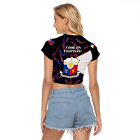 Philippines Football Raglan Cropped T Shirt 2023 World Cup Go Filipinas Feather Black Version LT14 - Polynesian Pride
