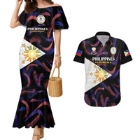Custom Philippines Football Couples Matching Mermaid Dress And Hawaiian Shirt 2023 World Cup Go Filipinas Feather Black Version LT14 Black - Polynesian Pride