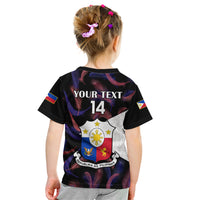 Custom Philippines Football Kid T Shirt 2023 World Cup Go Filipinas Feather Black Version LT14 - Polynesian Pride