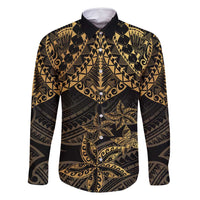 Black and Gold Polynesia Family Matching Mermaid Dress and Hawaiian Shirt Plumeria Tattoo With Polynesian Pattern