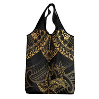Black and Gold Polynesia Grocery Bag Plumeria Tattoo With Polynesian Pattern