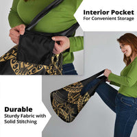 Black and Gold Polynesia Grocery Bag Plumeria Tattoo With Polynesian Pattern