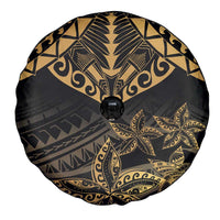 Black and Gold Polynesia Spare Tire Cover Plumeria Tattoo With Polynesian Pattern