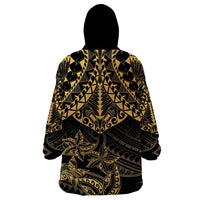 Black and Gold Polynesia Wearable Blanket Hoodie Plumeria Tattoo With Polynesian Pattern