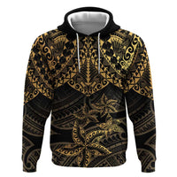 Black and Gold Polynesia Zip Hoodie Plumeria Tattoo With Polynesian Pattern LT14 Pullover Hoodie Black - Polynesian Pride