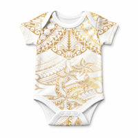 White and Gold Polynesia Baby Onesie Plumeria Tattoo With Polynesian Pattern