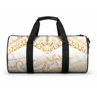 White and Gold Polynesia Duffle Bag Plumeria Tattoo With Polynesian Pattern