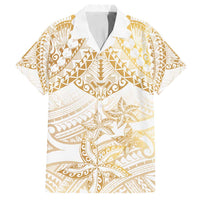 White and Gold Polynesia Family Matching Long Sleeve Bodycon Dress and Hawaiian Shirt Plumeria Tattoo With Polynesian Pattern LT14 Dad's Shirt - Short Sleeve White - Polynesian Pride