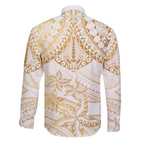 White and Gold Polynesia Family Matching Tank Maxi Dress and Hawaiian Shirt Plumeria Tattoo With Polynesian Pattern