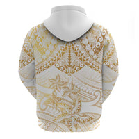 White and Gold Polynesia Hoodie Plumeria Tattoo With Polynesian Pattern